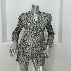 Tango Women Vintage Blazer Gray Black Floral Print Size M